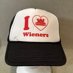 Wienerschnitzel I Heart Wieners Trucker  Snapback Black White Mesh Cap Vintage